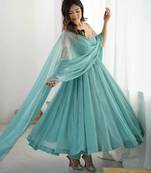 Sky crunchy silk serosky work party wear gown