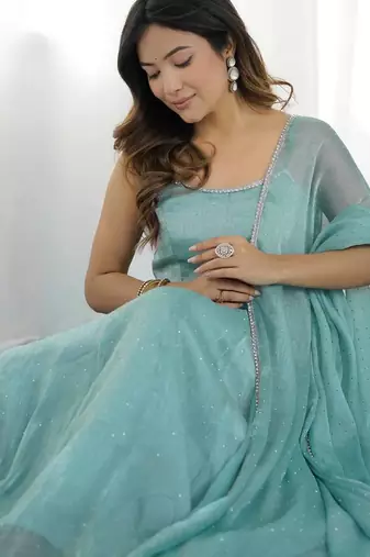 Sky crunchy silk serosky work party wear gown