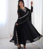 Black pure soft georgette embroidery work gown
