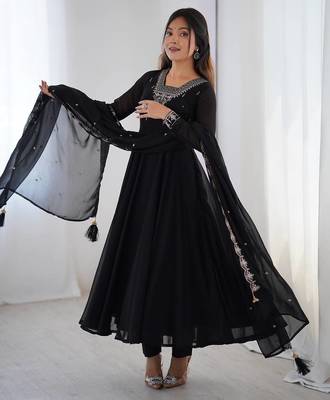 Black pure soft georgette embroidery work gown 2