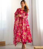 Multi pure soft organza silk digital print party wear gown