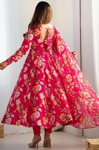 Multi pure soft organza silk digital print party wear gown