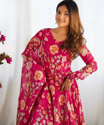 Multi pure soft organza silk digital print party wear gown 3