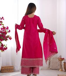 Pink color pure chinnon silk embroidery work functional wear salwar suit