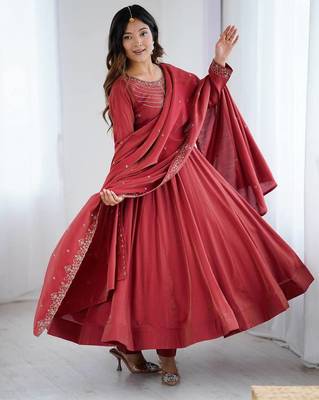 Brown pure roman silk party wear gown 3