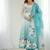 Aquablue color soft organza silk digital print party wear gown