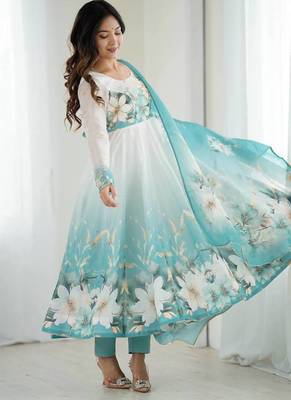 Aquablue soft organza silk digital print party wear gown 4