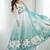Aquablue color soft organza silk digital print party wear gown