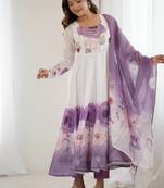 Violet soft organza silk digital print party wear gown