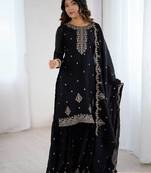 Black clolor crunchy silk embroidery work wedding wear salwar suit