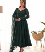 Green faux georgette embroidery work wedding wear gonw