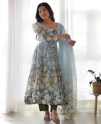 Multi pure soft organza silk digital print party wear gown 3