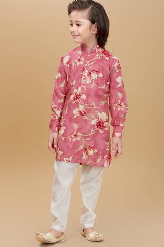 Pink rayon woven floral printed kurta and pant set