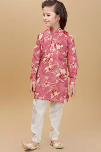 Pink rayon woven floral printed kurta and pant set
