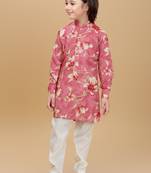 Pink rayon woven floral printed kurta and pant set