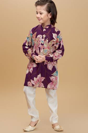 Violet rayon woven floral printed kurta and pant set