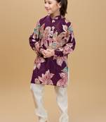Violet rayon woven floral printed kurta and pant set