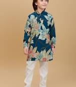 Teal rayon woven floral printed kurta and pant set