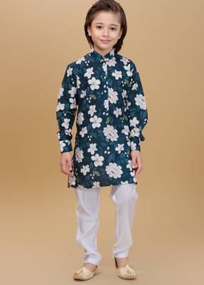 Green cotton blend woven floral printed kurta and pant set 1