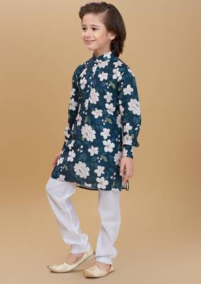 Green cotton blend woven floral printed kurta and pant set 3