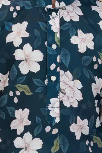 Green cotton blend woven floral printed kurta and pant set