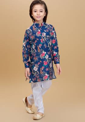 Inkblue cotton blend woven floral printed kurta and pant set 1