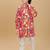 Red cotton blend woven floral printed kurta and pant set