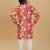 Red cotton blend woven floral printed kurta and pant set