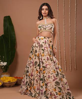 Cream Floral Printed ORGANZA lehenga 1