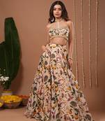 Cream Floral Printed ORGANZA lehenga
