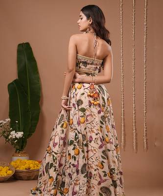Cream Floral Printed ORGANZA lehenga 2