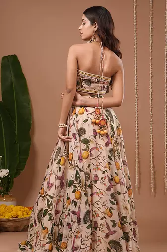 Cream Floral Printed ORGANZA lehenga