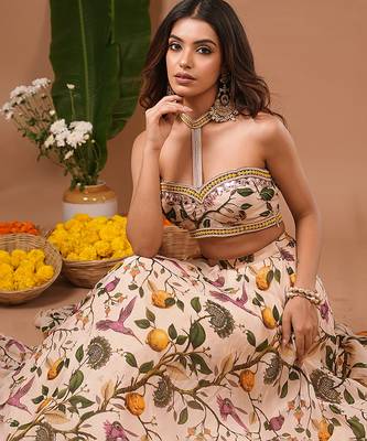 Cream Floral Printed ORGANZA lehenga 3