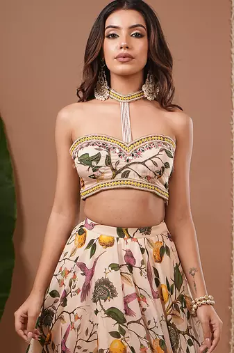 Cream Floral Printed ORGANZA lehenga