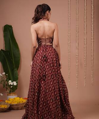Maroon Floral Printed ORGANZA lehenga 4