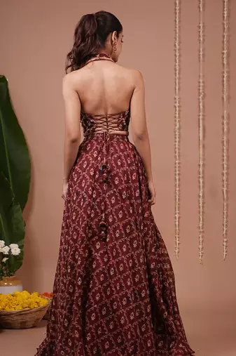Maroon Floral Printed ORGANZA lehenga