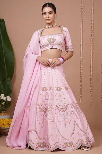 Baby Pink embroidered silk lehenga