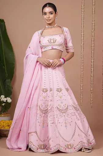 Baby Pink embroidered silk lehenga