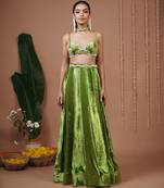 Green plain velvet lehenga