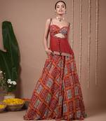 Red Floral Printed georgette lehenga