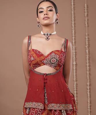 Red Floral Printed georgette lehenga 2