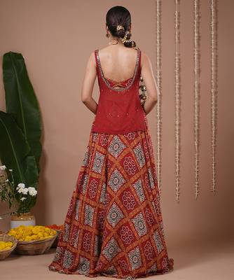 Red Floral Printed georgette lehenga 3