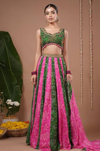 Green Floral Printed georgette lehenga