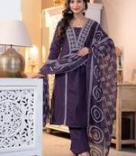 Purple Women Embroidered Kurta Set With Printed Dupatta