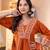 Aaysa women embroidered orange kurta set with printed dupatta