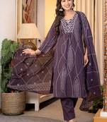 Purple Women Embroidered Kurta Set With Printed Dupatta