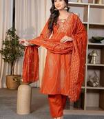 Orange Women Embroidered Kurta Set With Printed Dupatta