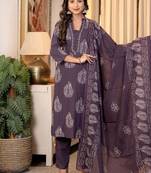 Purple Women Embroidered Kurta Set With Printed Dupatta