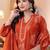 Aaysa women embroidered orange kurta set with printed dupatta