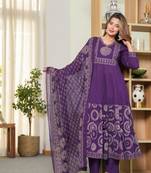 Blue Women Embroidered Anarkali Kurta Set With Printed Dupatta